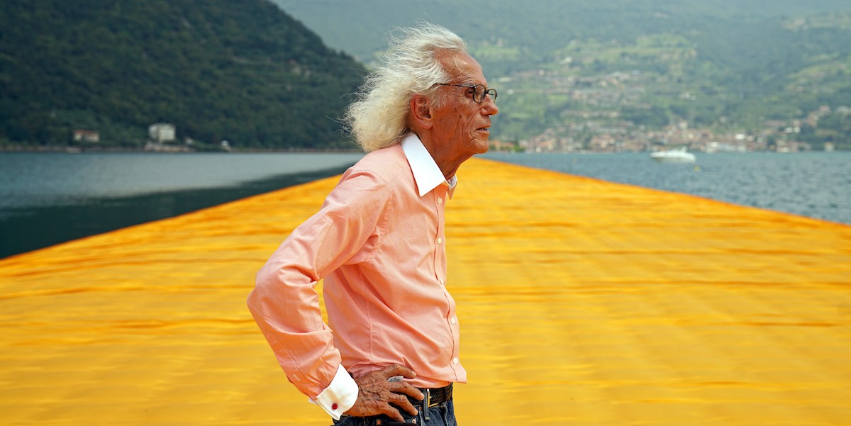 Christo-1935–2020-Christo-at-The-Floating-Piers-June-2016-1